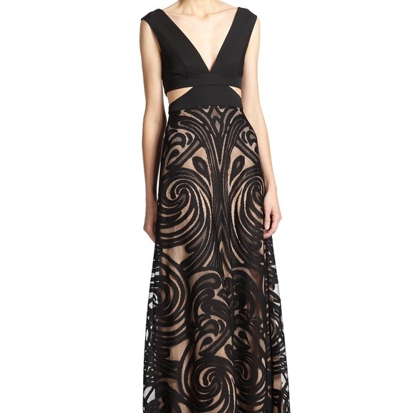 BCBGMaxAzria Dresses & Skirts - BCBG Marilyne Flocked Cutout Gown - Black